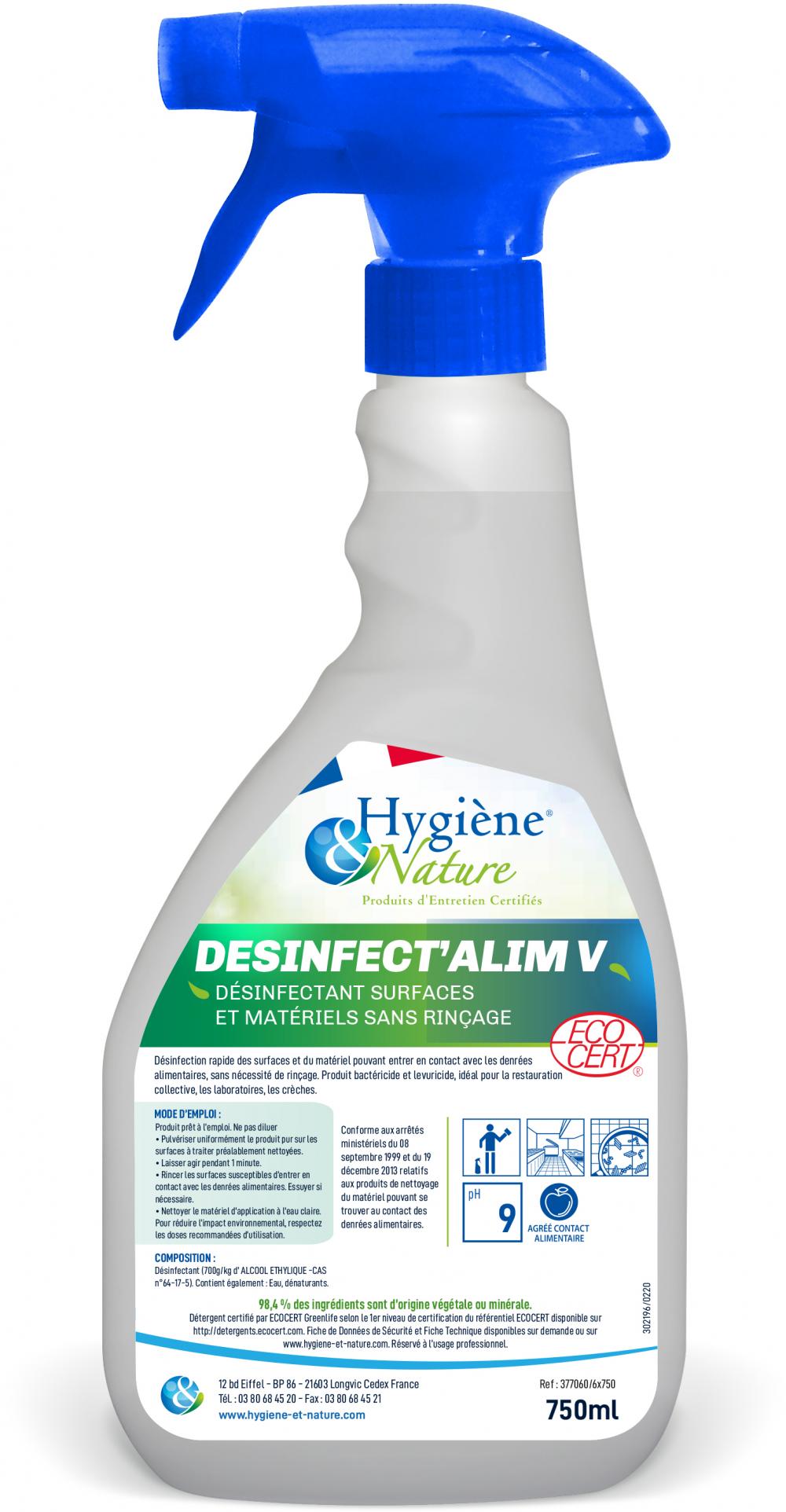 Image de Desinfect'alim SR V Ecocert : Désinfectant de surfaces sans rinçage